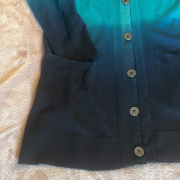 Olsen Ombré Teal Navy Long Duster Cardigan Oversized sz 4 - Picture 5 of 11
